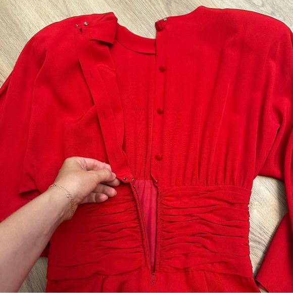 Vintage Maggy London by Jeannene Booher Red Ruched Cocktail Dress - Picture 5 of 10